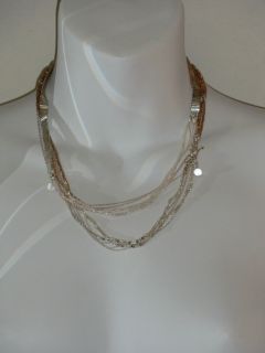 Lee Angel Silver Gold Multi Seed Bead Crystal Necklace $225