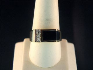 Gents 10K Yellow Gold Black Onyx 3 Diamond Ring