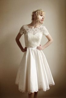 Leanne Marshall Project Runway Tea Length New Short Ivory Lace Wedding