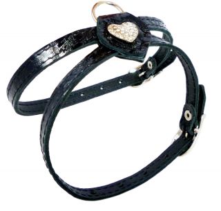 Rhinestones Leather Dog Harness 10 13 XS Small Black