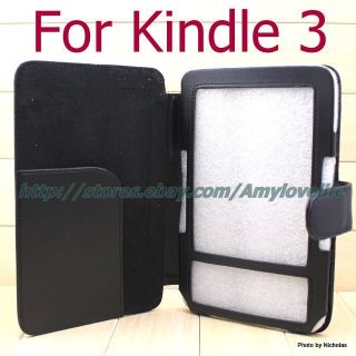 Case Black PU Leather Skin Cover Wallet Case for  Kindle 3 3G
