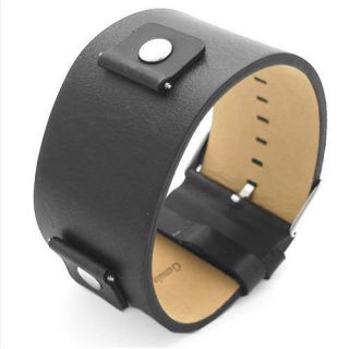 Wide Leather Watch Band Military Cuff Strap Black
