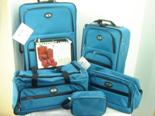 Set of Five Leisure Westport Luggage Collection Wheeled Suitcase Teal