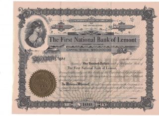 Unissued First National Bank of Lemont Illinois Certificate