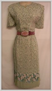 Leslie Fay Soft Green Floral Petite Dress Size 14P