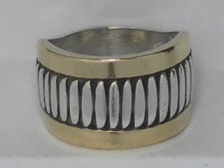 Rare Leonard Schmallie Navajo Sterling Silver Ring W/ 14 k Gold Size 7