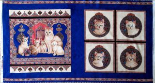 Lesley Anne Ivory Cats Cotton Fabric Panel Cat Kitten Feline Quilting