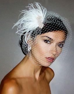 White Vintage Style Fascinator Clip Birdcage Bridal Veil Headpiece 21