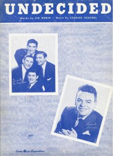 Ames Bros Les Brown Sheet Music Undecided 1951