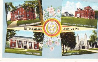Postcard Bates College Lewiston Me Roger Williams Hall Coram Library