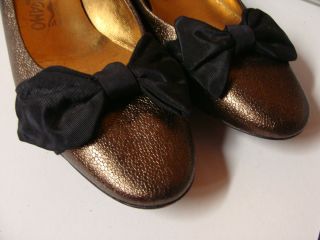 Ferragamo Brown Metalic Leather Ballet Flats Sz 8 5 Made in Italy