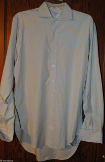 Lewin Light Blue and Yellow French Cuff Dress Shirt 15 1 2 36