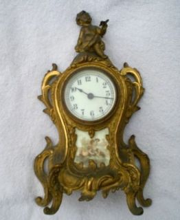 Antique Waterbury Gilded Cast Iron Mantel Clock w Cherub Butterfly