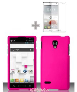 for LG Optimus L9 RUBBER PINK HARD SHELL PHONE CASE COVER 2PC SCREEN