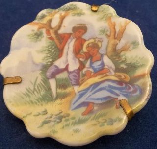  Porcelain Limoges France Courting Couple Brooch Pin Hand Painted