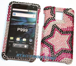 LG G2X P999 Pink Stars Glitter Rhinestones Bling Cell Phone Case Cover