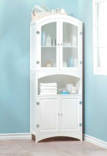 New White Wood Linen Cabinet Bathroom Storage Decor Furniture