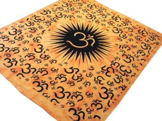 OM Aum Indian Cotton Decorators Bed Sheet Linen Throw