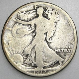 1917 D Obverse Walking Liberty Silver Half Dollar