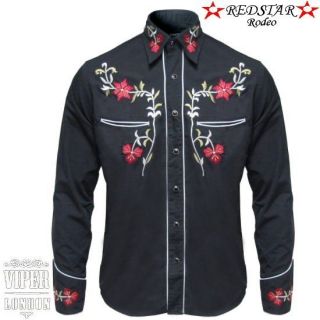 Black Cowboy Rockabilly Line Dancing Western Flower Embroidered Shirt