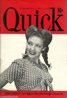 Vintage 1950 Quick Magazine Pocket Pulp Linda Darnell