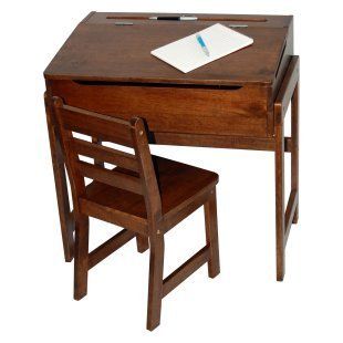 Lipper Walnut Child Flip Top School Desk Chair Storage