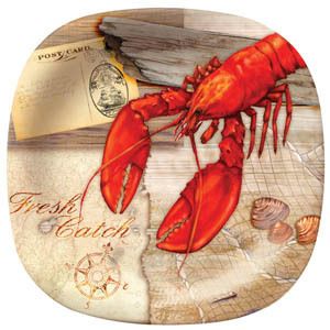New 11 Fresh Catch Lobster Melamine Square Dinner Plate Set Set of 6
