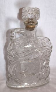 VINTAGE CLEAR GLASS OLD FORESTER LIQUOR BOTTLE DECANTER WITH HANDLE 11