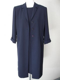 Dressbarn Dress and Long Jacket 2 Piece Navy Blue Knit Size 8