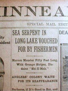 Sea Serpent Hoax at Long Lake Near Minneapolis Minnesota