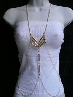 NEW WOMEN LONG NECKLACE HOLLYWOOD GOLD METALS BEADS FASHION BODY CHAIN
