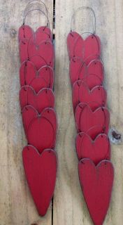 Primitive Wood Red Heart Ornaments Winter Tree Gathering 12