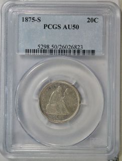 1875 s 20 Cent PCGS AU50