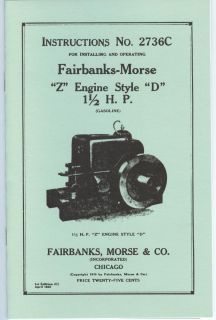 Fairbanks Morse Z Style D Engine Instruction Manual 1 1 2 HP 2736C FM