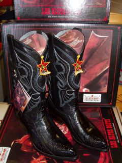 Los Altos Ostrich Leg Blk Western Cowboy Boot Size 10