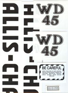AC Allis Chalmers Model WD 45 Tractor Decals Black Letters