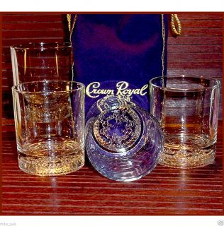 Seagrams Crown Royal Glasses 4 CR Lowball Old Fashioned Glass Tumblers