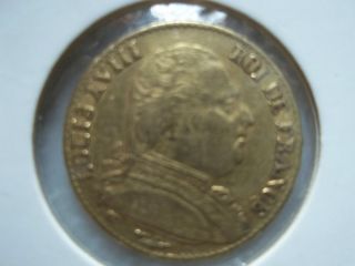 1814 A French Louis XVIII Gold 20 Franc Coin