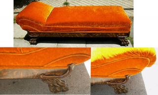 Antique Oak Fainting Chaise Lounge Sofa Claw Foot 1900