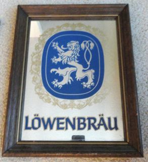 Lowenbrau Beer Wood Framed Bar Mirror Sign