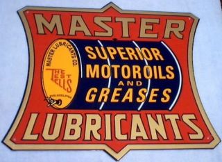 Master Lubricants Sign  Measures 12 inches tall x 13 3/4 inches wide
