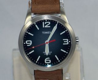 T2N631 Timex Weekender Classic MENS Blue Dial Brown leather strap