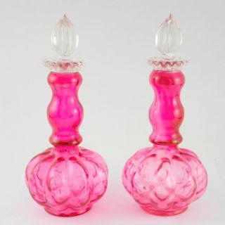 Luscious Old Pair Fenton Ruby Glass Perfume Bottles 