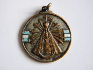 Antique Medal St Christopher Our Lady Lujan Enameled