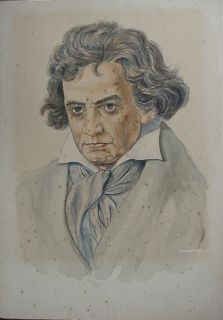 Original Signed Watercolor of Ludwig Von Beethoven