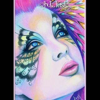  PAINTING Fantasy Fairy Butterfly Eyes Surreal Tears Monarch Lusk