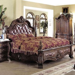 Luxurious Tufted Leather Marble King 4 Poster Bed Bedroom Furniture