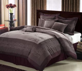 12pc Flo Plum Luxury Bed in A Bag Comforter Bedding Set