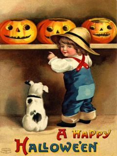 Salem Halloween Holiday Dog Child Pumpkin Repro Poster