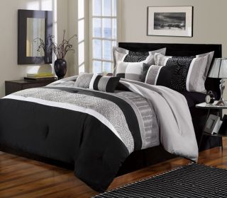 Euphoria Black Grey 8 Piece Luxury Comforter Bedding Set—Queen King